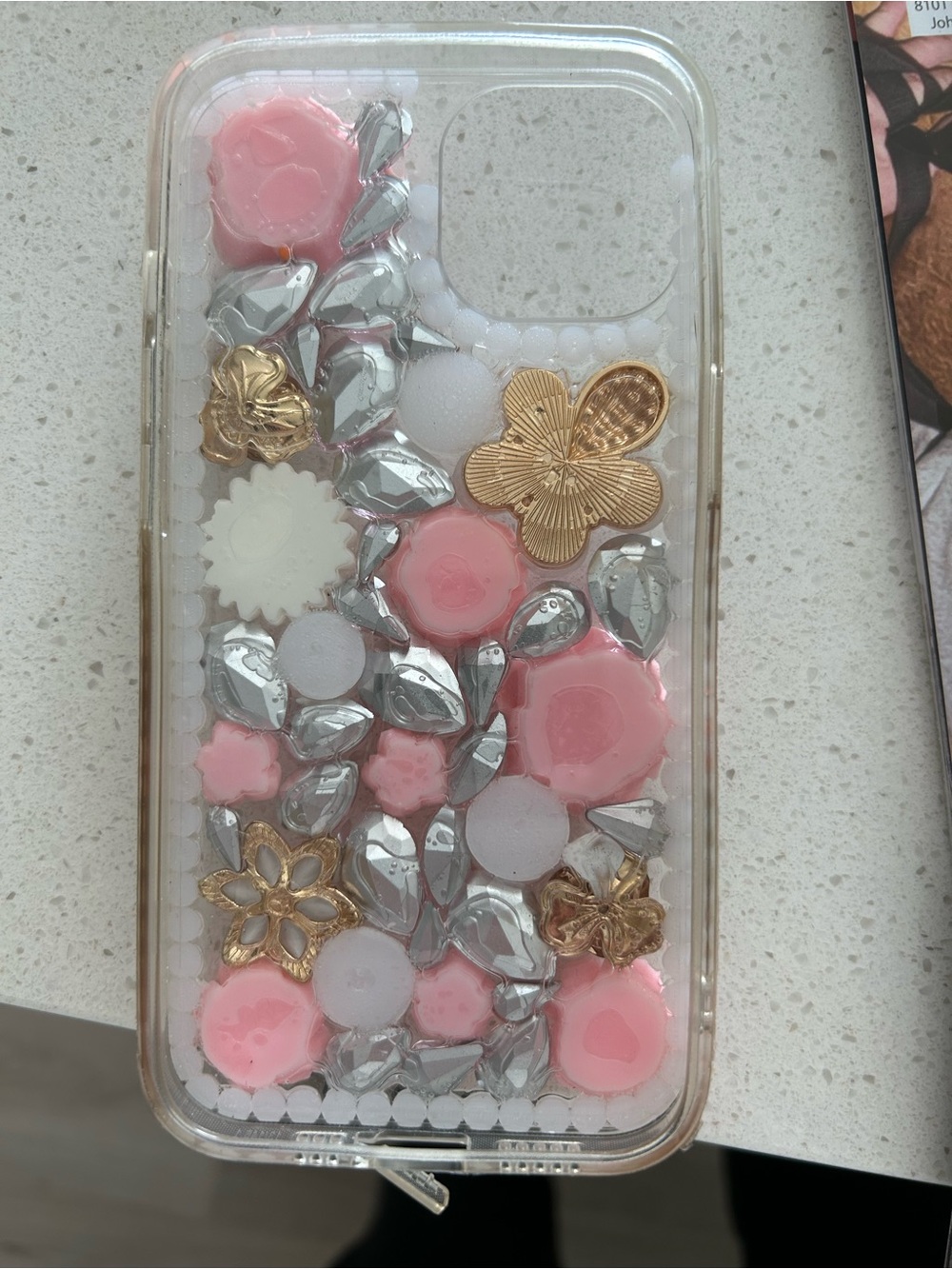 Stylish Floral and Bling Decorative iPhone 14 Case